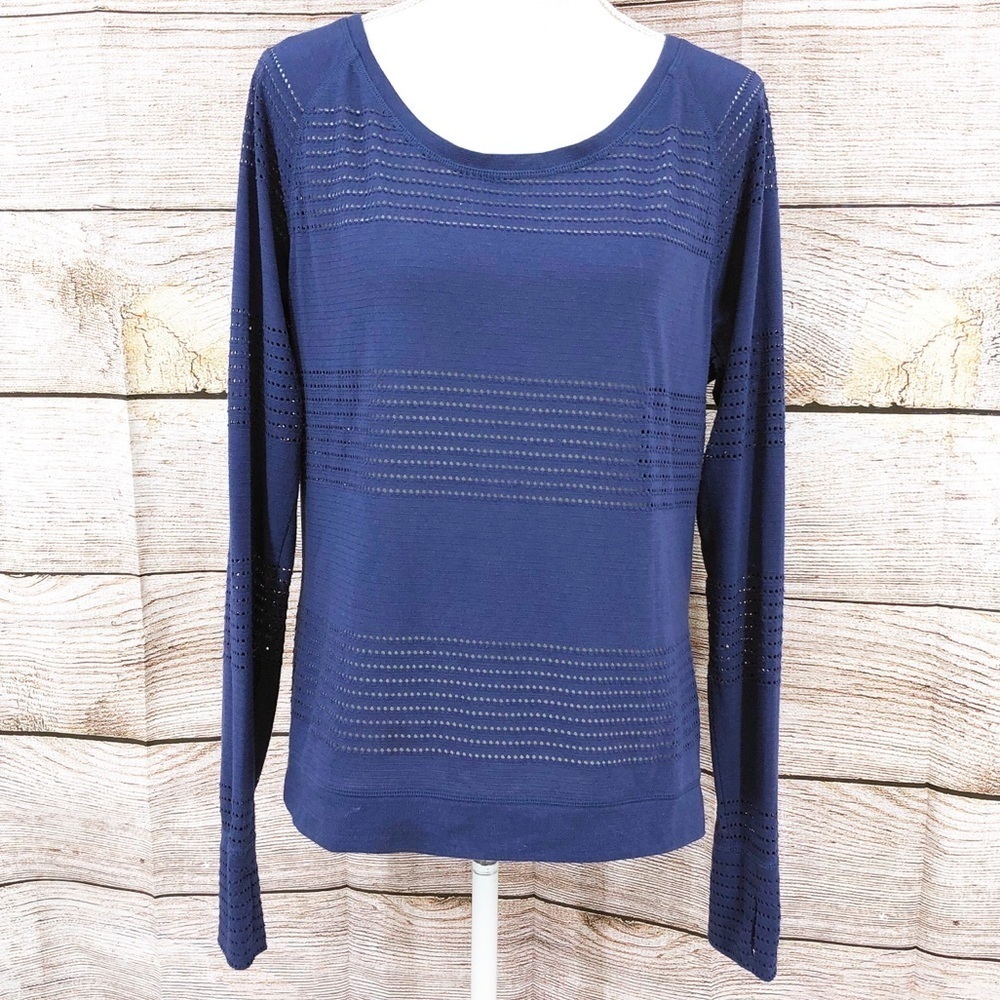 Athleta Blue Limitless Crew Open Knit Long Sleeve Top Size M